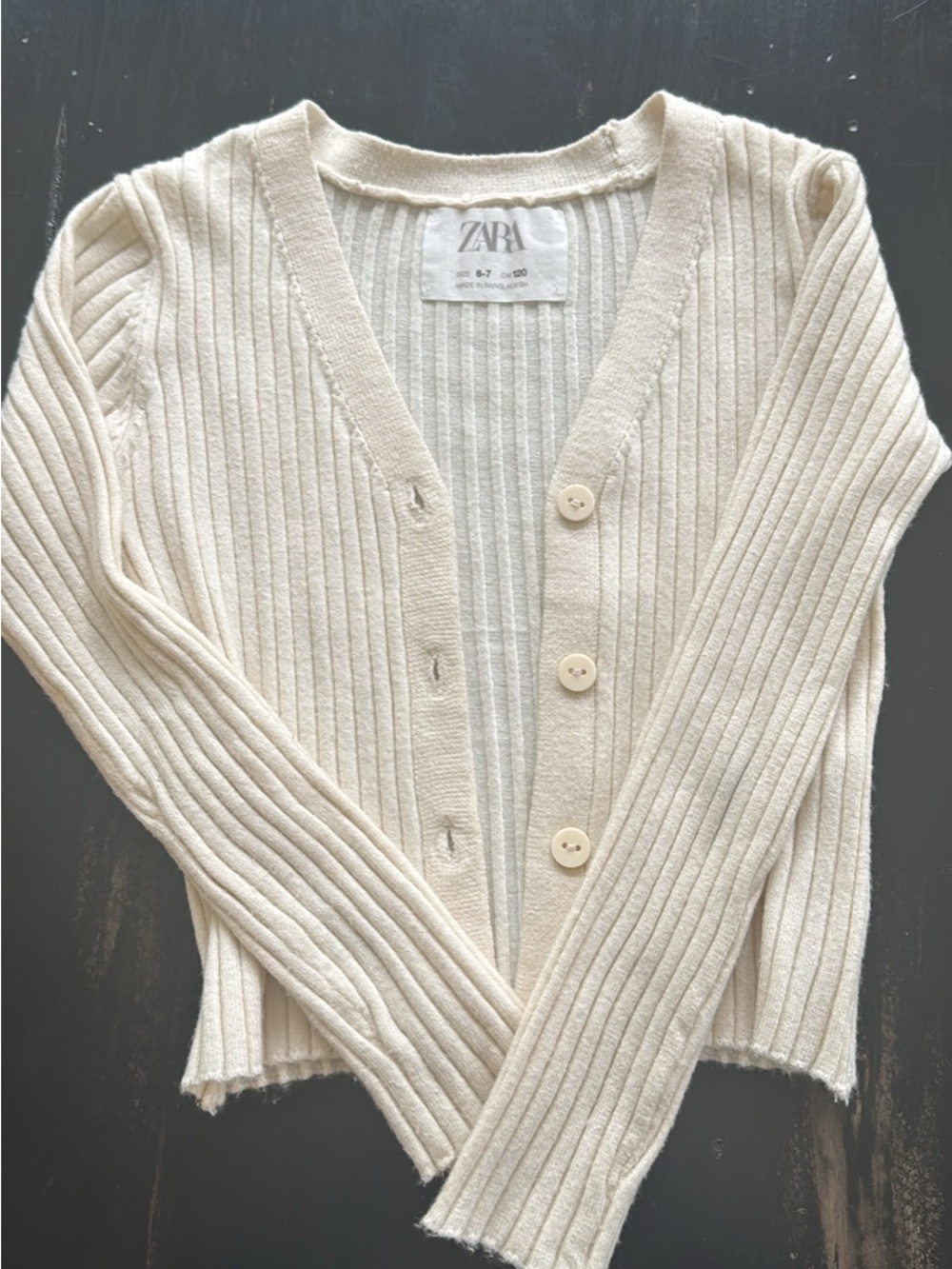 Zara Ivory Ribbed Button-Front Cardigan
